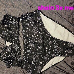 Shein 3x swim bikinis 2 piece astrology and floral black blue yellow